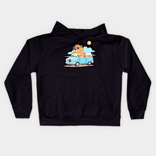 Cute Capybara drive a car Kids Hoodie